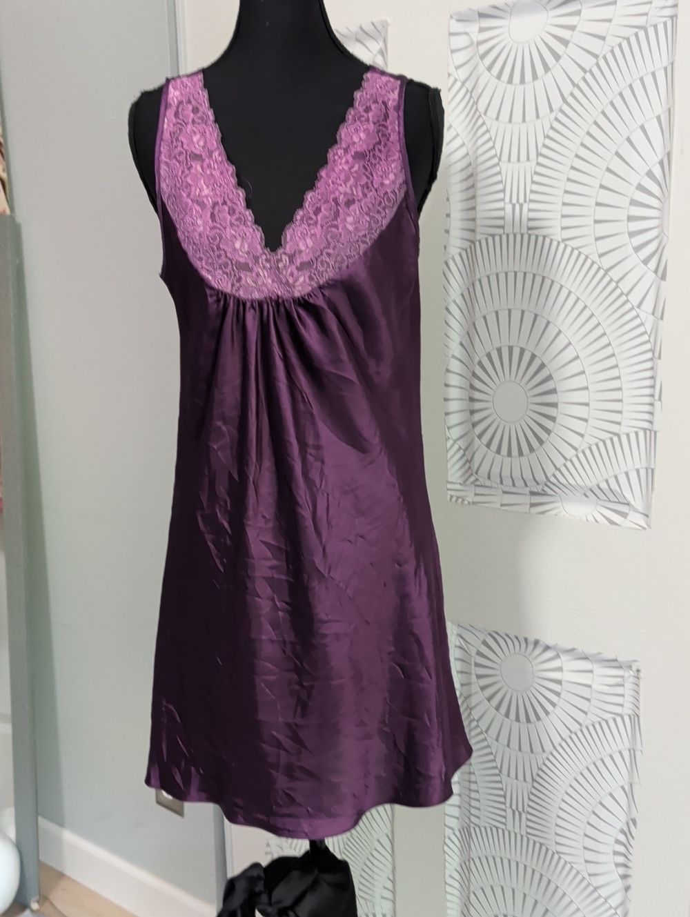 Purple Satin With Lace Trim Chemise